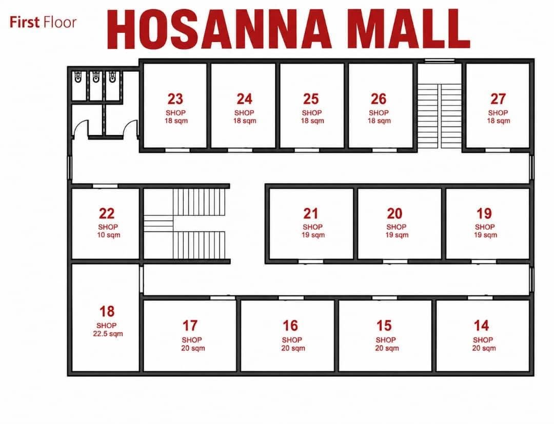 Hossana Shopping Mall First Floor plan — H-Central shop units 14 to 27