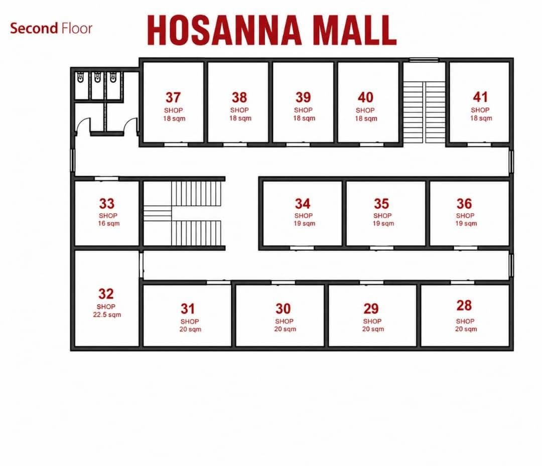Hossana Shopping Mall Second Floor plan — H-Vista shop units 28 to 41